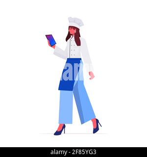 female cook in uniform woman chef using tablet pc cooking food industry concept Stock Vector