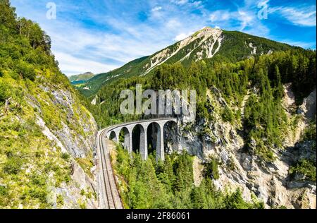 Aerial view of Landwasser Viaduct in Switzerland Stock Photo