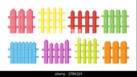 Fence flat cartoon set. Rural wooden fences, pickets garden wood wall house concepts. Hand drawn picket, pasture, fence and wall, collection. Isolated vector illustration Stock Vector