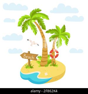 Summer tropical beach elements collection. Flat vector cartoon