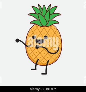 Cute and funny pineapple character with hands up, cartoon vector ...