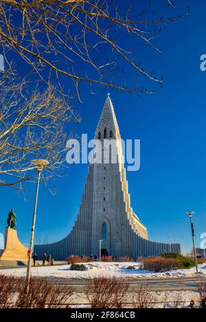 It was designed by the late Guðjón Samúelsson in 1937, who was often inspired in his endeavours by the fascinating shapes and forms created when lava Stock Photo