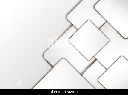 Elegant modern luxury white geometric square with golden border and halftone on clean background Stock Vector