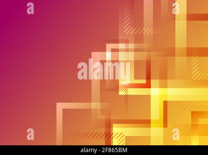 Modern abstract geometric square border shape design pink and yellow gradient color background. Vector illustration Stock Vector