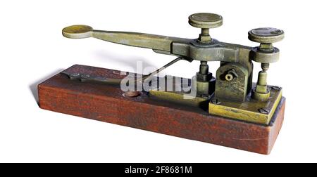 vintage morse telegraph key isolated on white background Stock Photo