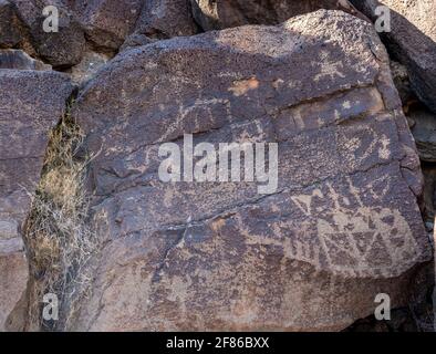 Ancient Native American Rock Art in Petroglyph National Monument, Albuquerque, New Mexico Stock Photo