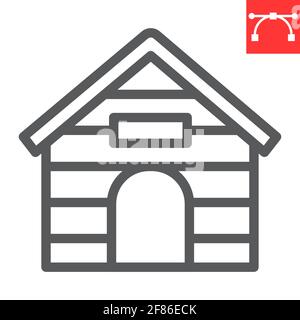 Kennel line icon, pet and home, wooden dog house vector icon, vector graphics, editable stroke outline sign, eps 10. Stock Vector