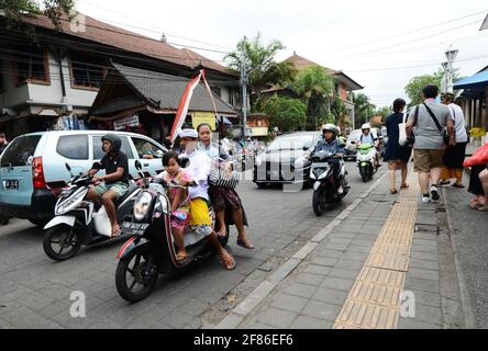 Heavy traffic in Ubud, Bali, Indonesia. Stock Photo