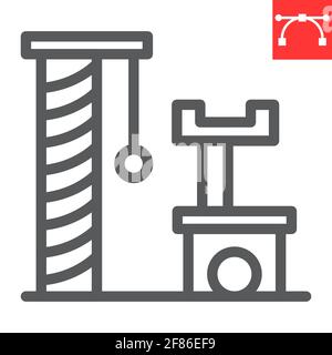 Cat tree house line icon, pet shop and toy, scratching post vector icon, vector graphics, editable stroke outline sign, eps 10. Stock Vector