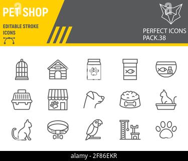 Pet Shop line icon set, pet store collection, vector graphics, logo illustrations, pet shop vector icons, animal signs, outline pictograms, editable Stock Vector