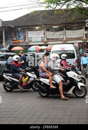 Heavy traffic in Ubud, Bali, Indonesia. Stock Photo