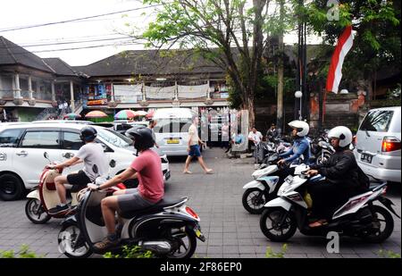 Heavy traffic in Ubud, Bali, Indonesia. Stock Photo