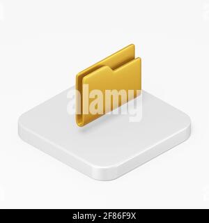 Yellow folder icon. 3d rendering square button key isometric view, interface ui ux element Stock Photo