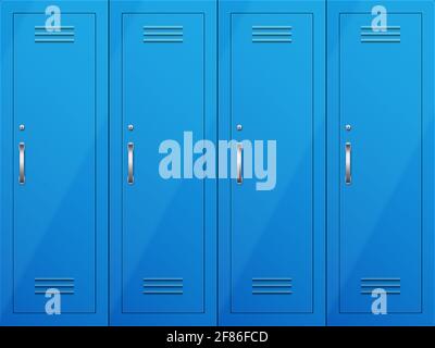 Gym lockers. Blue cabinets in gym room. Stock Vector