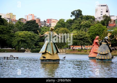 salvador, bahia, brazil - december 4, 2020: sculpture of orxias, sacred entity in the candoble region, are seen in the waters of Dique de Tororo, in t Stock Photo