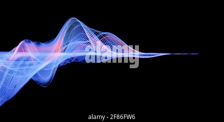 Audio waves or sound waves, visualization as grid or blue wireframe mesh structure, abstract conceptual background for acoustic science or research Stock Photo