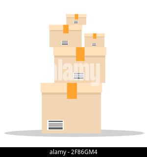 A pile of boxes. Stack of Cardboard with different size. Flat and solid color vector illustration. Stock Vector