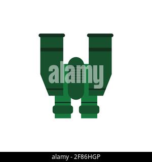 Green binoculars color icon. Outdoor, camping, military equipment. Searching, finding, exploring concept. Optical instrument for viewing distance Stock Vector