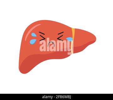 Sad sick unhealthy fibrosis liver character. Vector illustration in flat and cartoon style Stock Vector