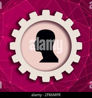 Silhouette of a man head in gear. Mental health relative brochure, report or flyer design template. Scientific medical designs. Stock Photo