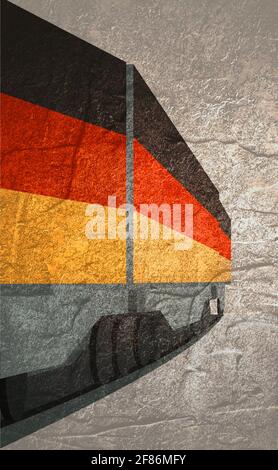 Train Freight transportation. Cargo transit. Container textured by flag of the Germany. Grunge texture Stock Photo