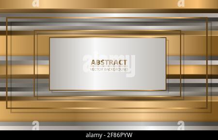 Golden frames on abstract background with gold and silver three dimensional shapes. Metallic abstract luxury vector illustration. Stock Vector