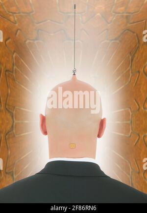 Businessman with antenna and computer chip in head Stock Photo