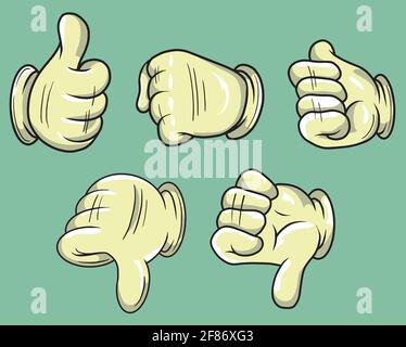 Hands in different interpretations. Vector illustration showing a set of hand gestures over blue background. Stock Vector