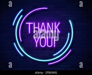 Thank You Realistic Neon Text Sign isolated on brick wall background Stock Vector