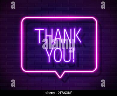 Thank You Realistic Neon Text Sign isolated on brick wall background Stock Vector