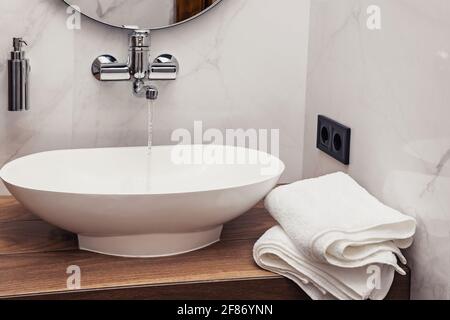 Modern home bathroom interior details. Stock Photo