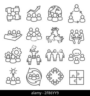 Team Work Line Icons on white background Stock Vector