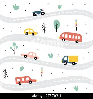 Childish transport seamless pattern Creative texture for fabric, textile Stock Vector