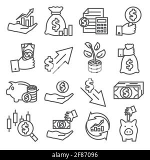 Economy line icons set on white background Stock Vector