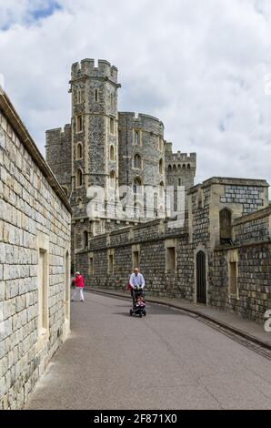 The royal residence of Windsor Castle, Berkshire, UK; view of King Edward III Tower. Stock Photo