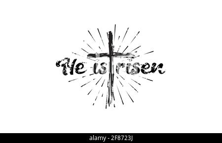 Easter. He is risen lettering. Christian typography poster. Stock Vector