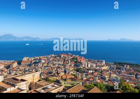 City of Naples in Campania region of Italy, aerial view cityscape of Napoli by the Mediterranean Sea Stock Photo