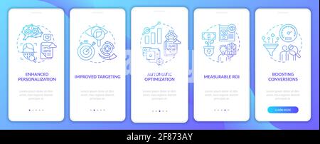 Smart content benefits navy onboarding mobile app page screen with concepts Stock Vector