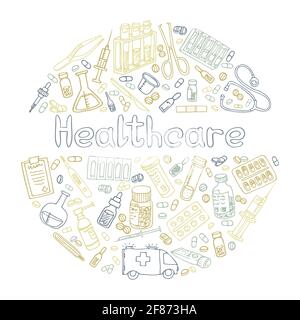 Hand Drawn Haelthceare doodle. Vector isolated Stock Vector