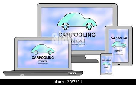 Carpooling concept shown on different information technology devices Stock Photo