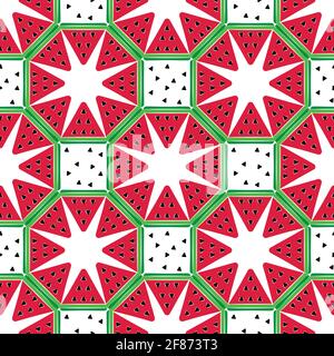 seamless background with watermelon slices in the form of a star. vector. summer Stock Vector