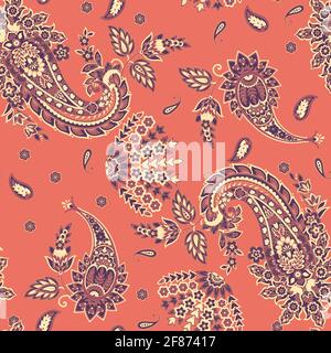 Paisley Ornamental seamless pattern. kalamkari vector fabric background Stock Vector