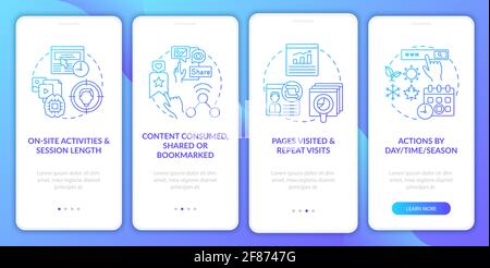 User behaviour analytics navy onboarding mobile app page screen with concepts Stock Vector