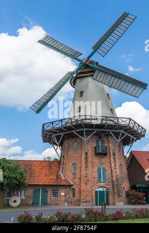 Windmill in Querenstede, Bad Zwischenahn, Ammerland, Lower Saxony, Germany Stock Photo