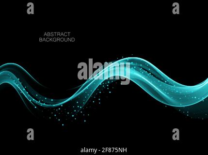 Smooth transparent flow of smoky wave on dark background Abstract vector wave background Stock Vector