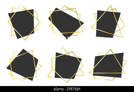 Design elements for wedding invitation card, different celebration, poster, flyer, banner. Black polygonal geometric frames isolated on white. Decorative lines borders. Collection for graphic design. Stock Vector
