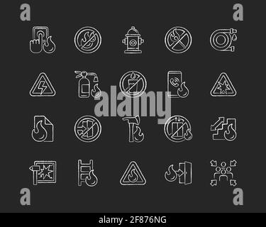 Firefighting chalk icons set. Fire station equipment. Isolated vector ...