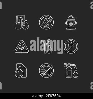 Firefighting chalk icons set. Fire station equipment. Isolated vector ...