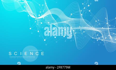 Big Genomic Data Visualization. DNA helix, DNA strand, DNA Test. CRISPR CAS9 - Genetic engineering. Molecule or atom, neurons. Abstract structure for Stock Vector