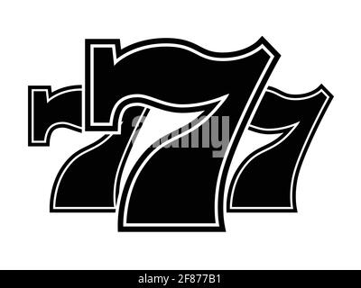 Triple Lucky Sevens with white contour - black and white vector illustration Stock Vector